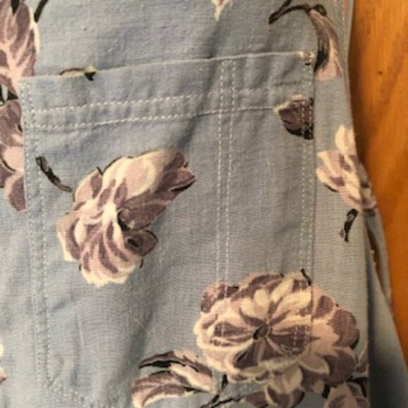 Vintage 1950s Lightweight Long Cotton Apron Blue Roses Pockets Adjustable Size - Picture 3 of 9